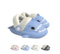 Generisch Simpatici ciabattini squali, pantofole invernali impermeabili, rimovibili, morbide e antiscivolo, suola calda in EVA, Blu, 33/34 EU