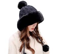 Generisch Simpatico berretto maglione con ispessimento della lana, palline per capelli, tinta unita, cappello da pilota, Nero , Taglia unica