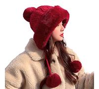 Generisch Simpatico berretto maglione con ispessimento della lana, palline per capelli, tinta unita, cappello da pilota, e, Taglia unica