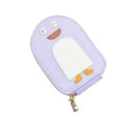 Generisch Simpatico portafoglio per carte di credito pinguino in PU, porta carte di pinguino portatile con cerniera per viaggi, Viola, 12.4x8.2x3cm, Moderno