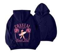Generisch Skipulli - Felpa da donna a maniche lunghe, con stampa a lettere, maniche, colore casual, con cappuccio in pile, con scollo a V, Blu marino, XS