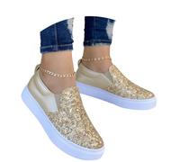Generisch Slip alla moda con plateau glitter come comode sneaker piatte per un look quotidiano senza sforzo e rilassato per il tempo libero, gold, 41 EU