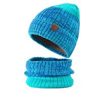 Generisch Slouchy, berretto invernale lavorato a maglia, set di sciarpe per uomo e donna, Azzurro, Taglia unica