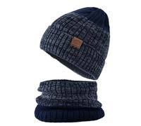 Generisch Slouchy, berretto invernale lavorato a maglia, set di sciarpe per uomo e donna, Blu marino, Taglia unica