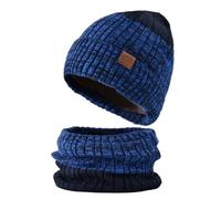 Generisch Slouchy, berretto invernale lavorato a maglia, set di sciarpe per uomo e donna, Blu, Taglia unica