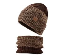 Generisch Slouchy, berretto invernale lavorato a maglia, set di sciarpe per uomo e donna, caffè, Taglia unica