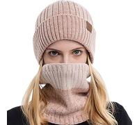 Generisch Slouchy, berretto invernale lavorato a maglia, set di sciarpe per uomo e donna, Colore: rosa., Taglia unica