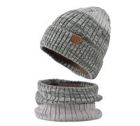 Generisch Slouchy, berretto invernale lavorato a maglia, set di sciarpe per uomo e donna, grigio., Taglia unica