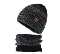 Generisch Slouchy, berretto invernale lavorato a maglia, set di sciarpe per uomo e donna, Nero , Taglia unica