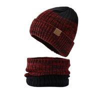 Generisch Slouchy, berretto invernale lavorato a maglia, set di sciarpe per uomo e donna, Vino, Taglia unica