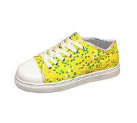 Generisch Sneaker casual e alla moda con glitter da infilare, sneaker piatte con lacci, comode scarpe da corsa per l'uso quotidiano, giallo., 36 EU