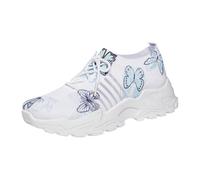 Generisch Sneaker da donna Chunky con stampa floreale e suola con plateau, leggermente imbottite, per passeggiate in città, brunch e look retrò street style, Stile A02 bianco, 38 EU