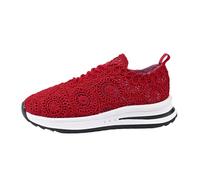 Generisch Sneaker da donna Flying Weaving Sneakers a testa tonda con lacci, scarpe per il tempo libero con suola spessa, Colore: rosso, 39 EU Larga