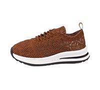 Generisch Sneaker da donna Flying Weaving Sneakers a testa tonda con lacci, scarpe per il tempo libero con suola spessa, marrone, 40 EU Larga