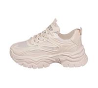 Generisch Sneaker da donna Flying Weaving, sneakers da donna, alla moda autunnale e invernale, a testa tonda, con lacci, scarpe per il tempo libero, con suola spessa, bianco, 39 EU Larga