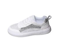Generisch Sneaker da donna romantiche decorate con pizzo e glitter, scarpe da ginnastica bianche con plateau per un look casual femminile, scarpe con lacci alla moda per l'estate e le feste, Stile G01