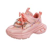 Generisch Sneaker da ragazza alla moda con tomaia in rete per bambini attivi, comode scarpe da punta come stivali traspiranti con suola antiscivolo, Colore: rosa., 31 EU