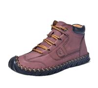 Generisch Sneaker da uomo High Top in effetto pelle - Scarpe stringate con cuciture sulla suola, robuste scarpe per il tempo libero per l'uso quotidiano, Stile O04 rosso vino, 42 EU