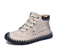 Generisch Sneaker da uomo High Top in effetto pelle - Scarpe stringate con cuciture sulla suola, robuste scarpe per il tempo libero per l'uso quotidiano, Stile O01 Beige, 38.5 EU
