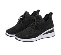 Generisch Sneakers da donna con strass glitterati alla moda Sparkly Walking Platform Wedge Estate Mesh Traspirante Scarpe stringate leggere comode antiscivolo Scarpe da trekking Slip on Casual Casual