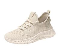 Generisch Sneakers da donna leggere, traspiranti, da donna, casual, da jogging, in rete, eleganti, a piedi nudi, con zeppa, scarpe da trekking, beige., 39 EU