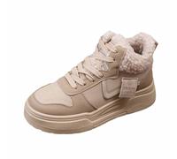 Generisch Sneakers invernali da donna con piattaforma, altezza superiore rialzata, morbida fodera interna in pelle, casual, scarpe da hiking, impermeabili con chiusura lampo, lacci per il freddo, 3