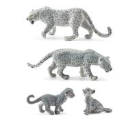Generisch Snow Leopard Mini Figures - 4 pezzi Realistic Highland Animals, Jungle Toy Set | Miniature Figurines Playset for Birthday Cake Toppers Kids Wildlife Collectibles
