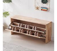 Generisch Solid Wood Shoe Bench, Rustic Shoe Organizer with Hidden Rack, Hand-Carved Entryway Storage, No Assembly Required, Functional Wooden Shoe Cabinet for Home Entryway