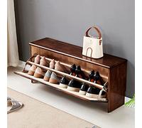 Generisch Solid Wood Shoe Bench, Rustic Shoe Organizer with Hidden Rack, Hand-Carved Entryway Storage, No Assembly Required, Functional Wooden Shoe Cabinet for Home Entryway