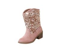 Generisch Sparkly Girls Cowboy Boots Dress Boot Pointed Toes Heel Mid Calf Zipper Birthday Toddler To Big Kid Stivali da neve 33, Colore: rosso, 29 EU