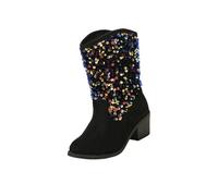 Generisch Sparkly Girls Cowboy Boots Dress Boot Pointed Toes Heel Mid Calf Zipper Birthday Toddler To Big Kid Stivali da neve 33, Nero , 30 EU