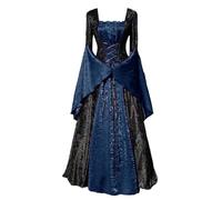 Generisch Splendido abito da giudizio antico con bendaggio e lacci, elegante per cosplay, Halloween, feste in stile gotico storico, vestito invernale da donna (blu, L)