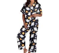 Generisch Spooky Cat Everyday is Halloween Long Pigiama Set Bianco Flannel Shine Glow-in-The-Dark Pumpkin Spooky Pjs Women Halloween Vest Pajamas Set Spooky Pajamas Donna, Pajamas B9-nero, XXL