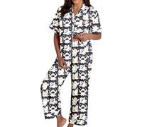 Generisch Spooky Cat Everyday is Halloween Long Pigiama Set Bianco Flannel Shine Glow-in-The-Dark Pumpkin Spooky Pjs Women Halloween Vest Pajamas Set Spooky Pajamas Donna, Pajamas B6 nero, S