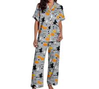 Generisch Spooky Cat Everyday is Halloween Long Pigiama Set Bianco Flannel Shine Glow-in-The-Dark Pumpkin Spooky Pjs Women Halloween Vest Pajamas Set Spooky Pajamas Donna, Pajamas B21-grigio, S