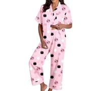 Generisch Spooky Cat Everyday is Halloween Long Pigiama Set Bianco Flannel Shine Glow-in-The-Dark Pumpkin Spooky Pjs Women Halloween Vest Pajamas Set Spooky Pajamas Donna, Pajama B5-rosa, XXL