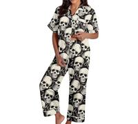 Generisch Spooky Cat Everyday is Halloween Long Pigiama Set Bianco Flannel Shine Glow-in-The-Dark Pumpkin Spooky Pjs Women Halloween Vest Pajamas Set Spooky Pajamas Donna, Pajamas B14-nero, S