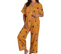 Generisch Spooky Cat Everyday is Halloween Long Pigiama Set Bianco Flannel Shine Glow-in-The-Dark Pumpkin Spooky Pjs Women Halloween Vest Pajamas Set Spooky Pajamas Donna, Pajama B13-arancione, S