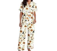 Generisch Spooky Cat Everyday is Halloween Long Pigiama Set Bianco Flannel Shine Glow-in-The-Dark Pumpkin Spooky Pjs Women Halloween Vest Pajamas Set Spooky Pajamas Donna, Pajamas B4-light Giallo, L