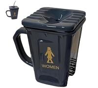 Generisch Squatting Toilet Shape Ceramic Mug, Funny Squat Mug with Lid and Straw, Novelty Toilets Mugs with Lids, Unique Gag Gift Water Cup for Office, Home, Party (Gray)