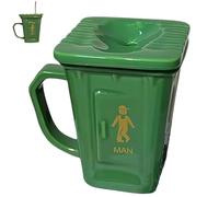 Generisch Squatting Toilet Shape Ceramic Mug, Funny Squat Mug with Lid and Straw, Novelty Toilets Mugs with Lids, Unique Gag Gift Water Cup for Office, Home, Party (Green)