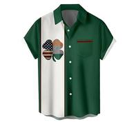 Generisch St Patrick's Day - Camicia a maniche corte da uomo, con stampa allover a quadrifoglio, in cotone traspirante, look casual, bianco, L
