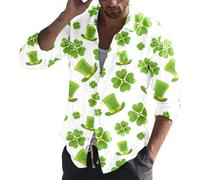 Generisch St Patrick's Day Costume da uomo St Pat Digital Casual camicia a maniche lunghe stampata 3D con bottoni, bianco, S