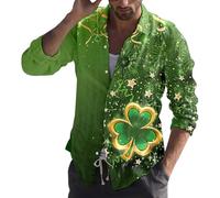 Generisch St Patrick's Day Costume da uomo St Pat Digital Casual camicia a maniche lunghe stampata 3D con bottoni, verde militare, XXL