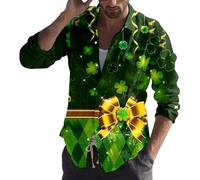 Generisch St Patrick's Day Costume da uomo St Pat Digital Casual camicia a maniche lunghe stampata 3D con bottoni, gold, 3XL