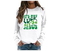 Generisch St Patrick's Day - Maglione da donna con stampa a lettere e scollo rotondo, per autunno e inverno, bianco, L
