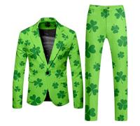 Generisch St Patrick's Day - Tuta da uomo per feste Luck of The Irish, quadrifoglio, giacca sciancrata, costume da festa, costume da uomo, giacca e pantaloni, bianco, XXL