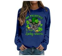 Generisch St Patrick's Maglione da donna con stampa a lettere e scollo rotondo, per autunno e inverno, Blu, L