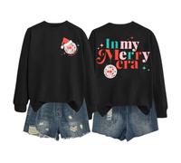 Generisch Stampa natalizia Moda Casual Tinta unita Locker Manica Lunga Lettera Stampa Girocollo Felpa 90 Vestiti, Nero , 3XL