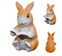 Generisch Statuetta a forma di coniglietto in resina dipinta a mano, coniglietto seduto, legge un libro, per libreria, comodino, scrivania, davanzale, studio, camera da letto